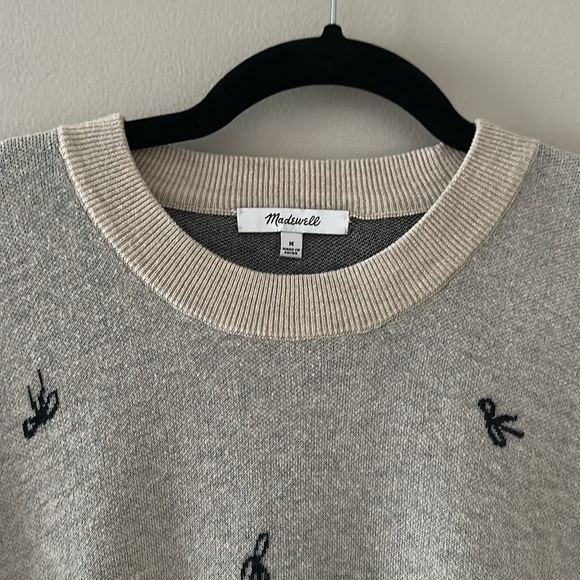 Madewell Womens Bow Jacquard Cream Crewneck Pullover Sweater Sz Medium Preppy - Picture 6 of 10